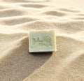 Handmade cucumber soap bar with goat milk and exfoliating apricot shells