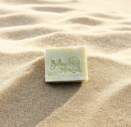 Handmade cucumber soap bar with goat milk and exfoliating apricot shells