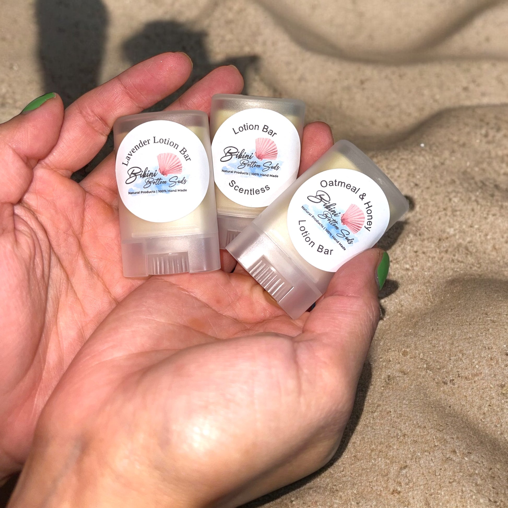 Solid lotion bars made with organic sunflower oil, beeswax, and shea butter