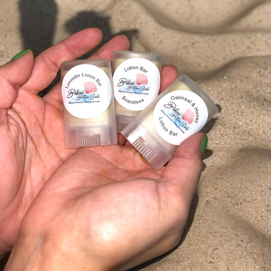 Solid lotion bars made with organic sunflower oil, beeswax, and shea butter