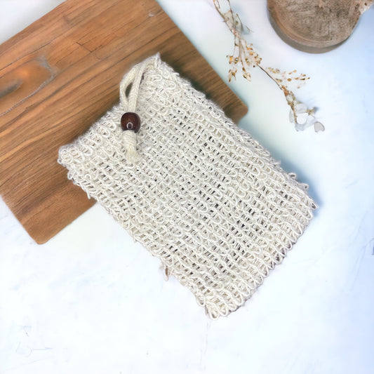 Natural sisal soap saver bag for exfoliating and extending soap life