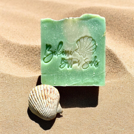 Handmade hemp soap bar with goat milk and mint for soothing skin