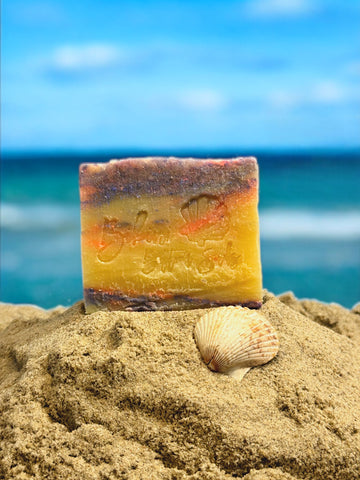 Handcrafted sunset swirl soap perfect for gifting and self-care