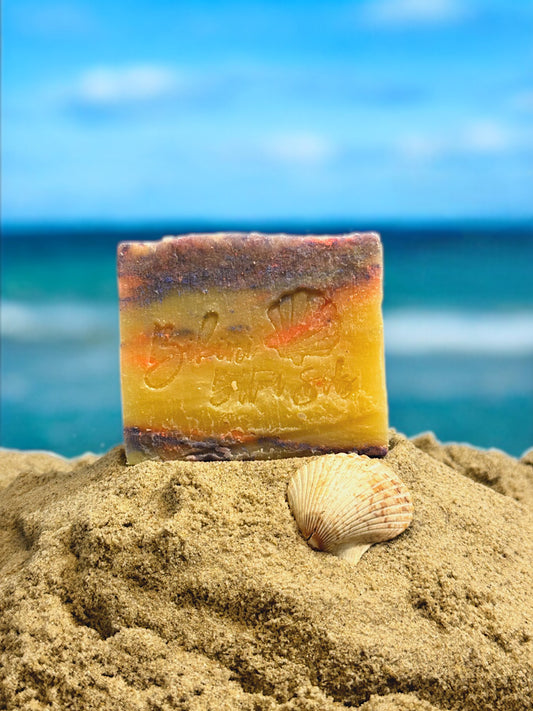 Handcrafted sunset swirl soap perfect for gifting and self-care